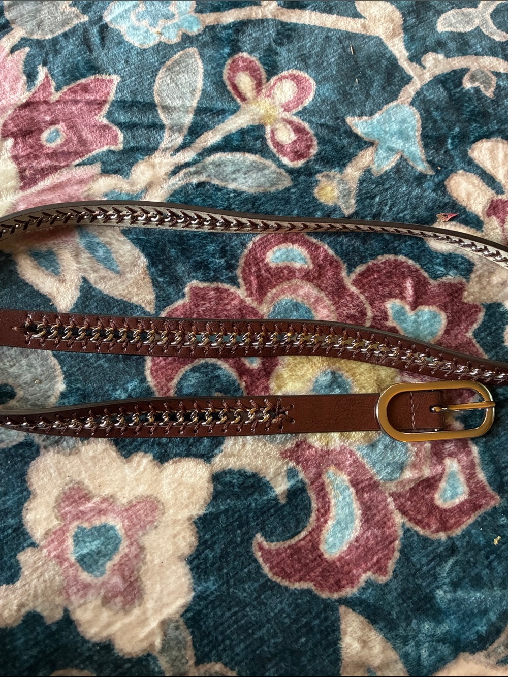 Nine West Y2K Brown Braided/Chain Leather Belt Silver Buckle